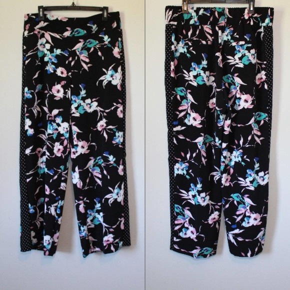 Lane Bryant Floral Dot Wide Leg Crepe Pants Black Mixed Print Size 14/16 H14843 - Picture 11 of 13